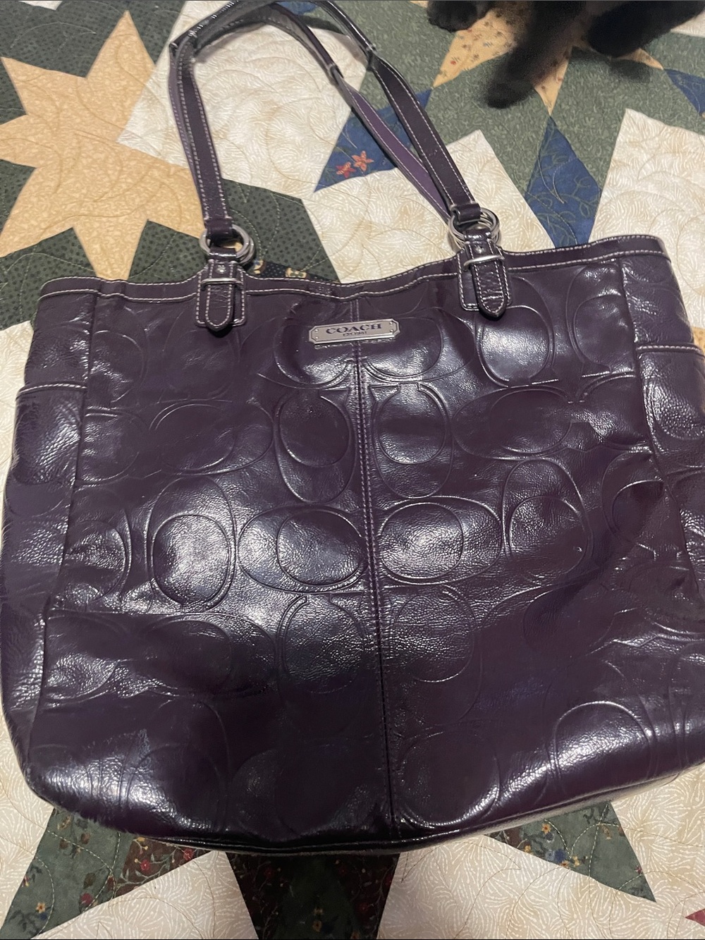 Coach Deep Plum Leather Embossed Tote
